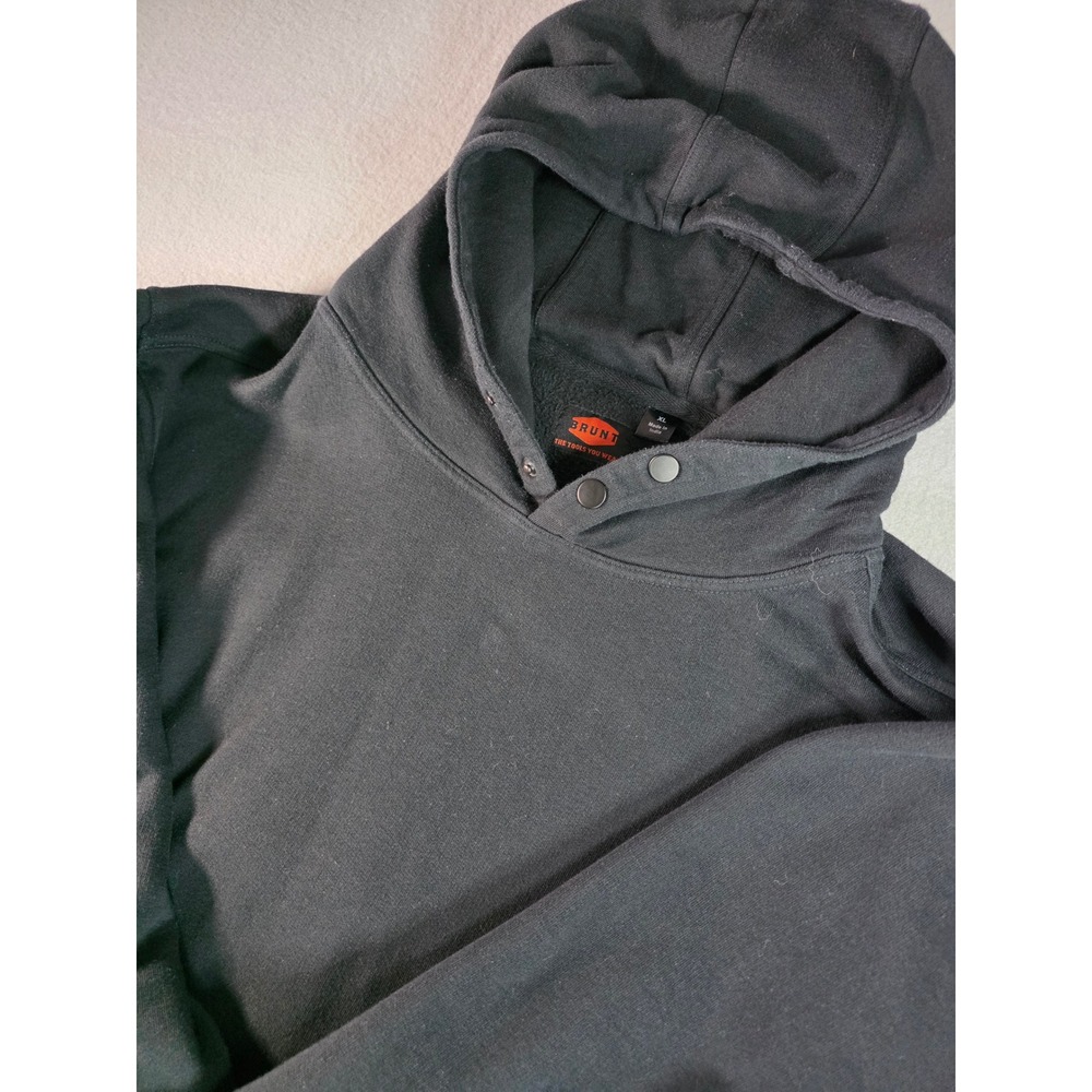 Brunt Workwear Mens XL Black Snap Neck Pullover Hoodie Sweatshirt Heavyweight